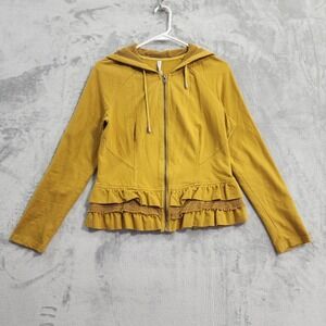 Mur Mur Jacket Womens M Yellow Hooded Ruffle Peplum Full Zip Casual Jacket Boho